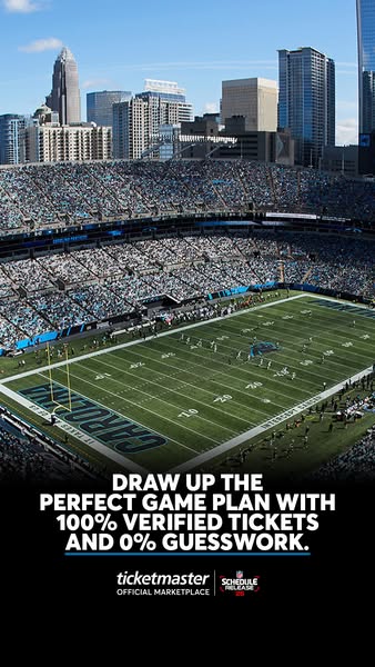 This ad for Ticketmaster is for football fans looking to purchase tickets. An image of the stadium field and filled seat