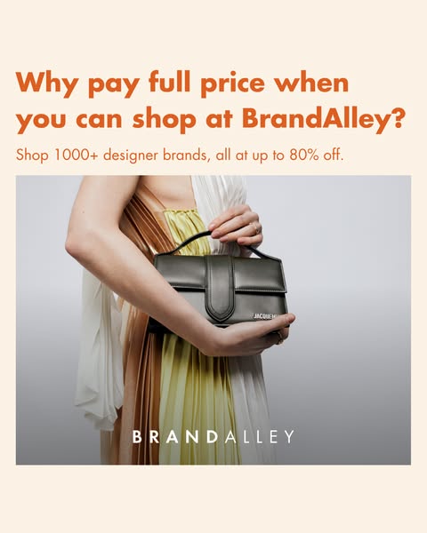 This image ad presents BrandAlley as a solution to paying full price for designer brands by offering up to 80% off.