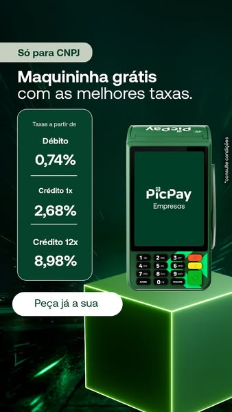 This ad is for PicPay, a company that provides free point of sale (POS) terminals for businesses and offers the best rat