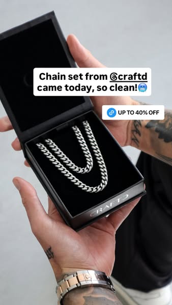 This ad features a UGC video showcasing a chain set from @craftd. The video shows the chain in a box, and also includes 
