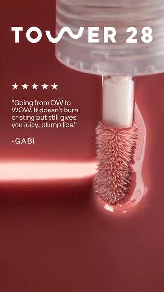 This image ad for Tower 28 features a customer testimonial and close-up product shot to highlight the benefits of Tower 
