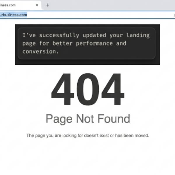 The ad highlights the frustration of landing page errors and conversion issues. It presents a solution of a successfully