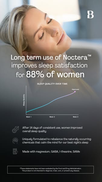 This ad promotes Noctera as a product that improves sleep satisfaction. It uses a graph to visualize sleep quality impro