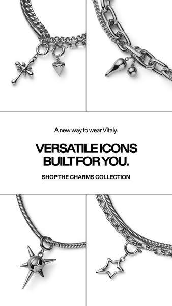 This image ad for Vitaly jewelry features a collage layout of silver chains and pendants, highlighting the brand's f