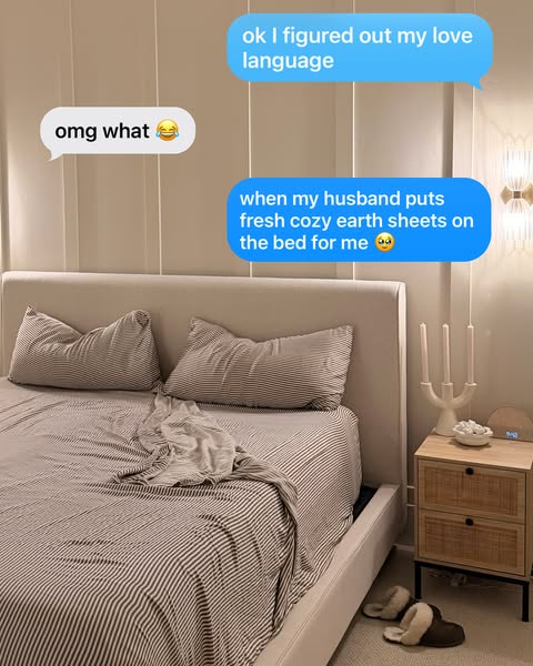 The image ad is a screenshot of a text message conversation where someone indicates their love language is when their hu