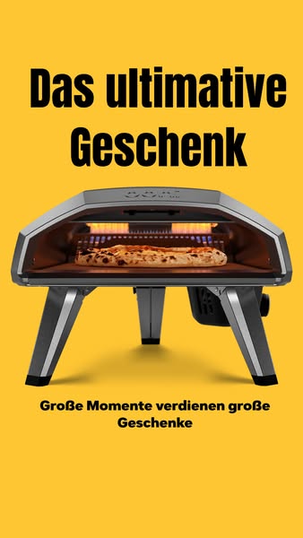 This ad promotes a pizza oven as the ultimate gift, emphasizing the idea that great moments deserve great gifts.