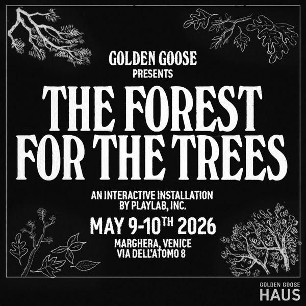 Image ad promoting an interactive installation called "The Forest for the Trees" presented by Golden Goose and