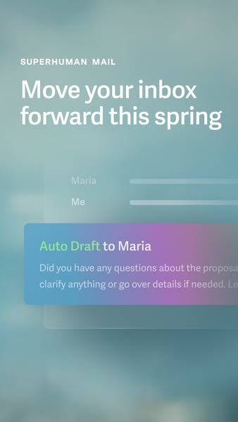 This ad showcases the Superhuman Mail app's auto draft feature. It highlights how this feature streamlines the email