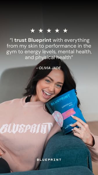 This ad features a testimonial from Olivia Jade, who states that she trusts Blueprint with everything from her skin to p
