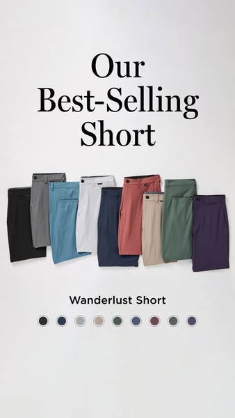 This image ad showcases a line of 'Wanderlust Short' by presenting multiple colors available.