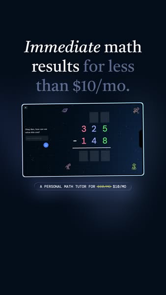 This ad promotes a math tutor app, highlighting its affordability and immediate results. The ad features an iPad display