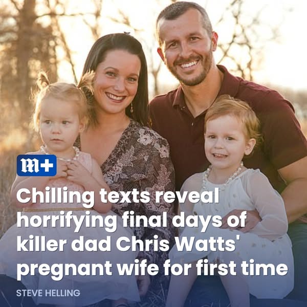 The ad is an image of Chris Watts, his pregnant wife, and his two daughters. The text overlay says "Chilling texts 