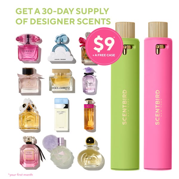 This image ad showcases the Scentbird product: a 30-day supply of designer scents. The ad highlights a limited-time offe
