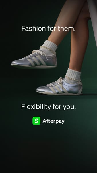 This image ad promotes Adidas shoes, highlighting their fashion appeal and the payment flexibility offered through After