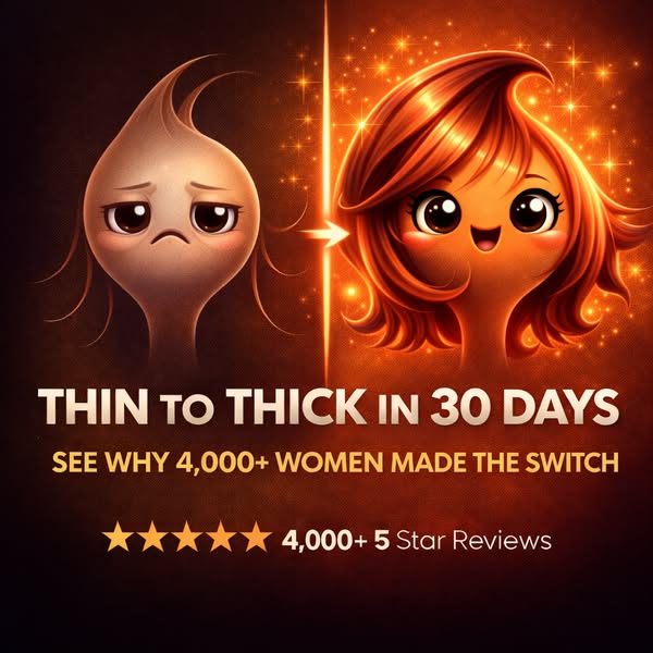 The image ad is a before and after of a cartoon graphic that presents as a head with hair. The before shows a head shape