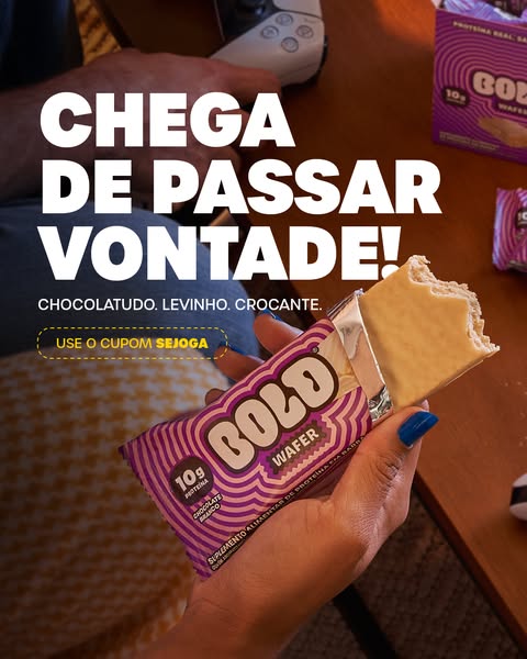 This ad promotes Bold wafer snack. The ad features the product being held and partially eaten, with text highlighting th