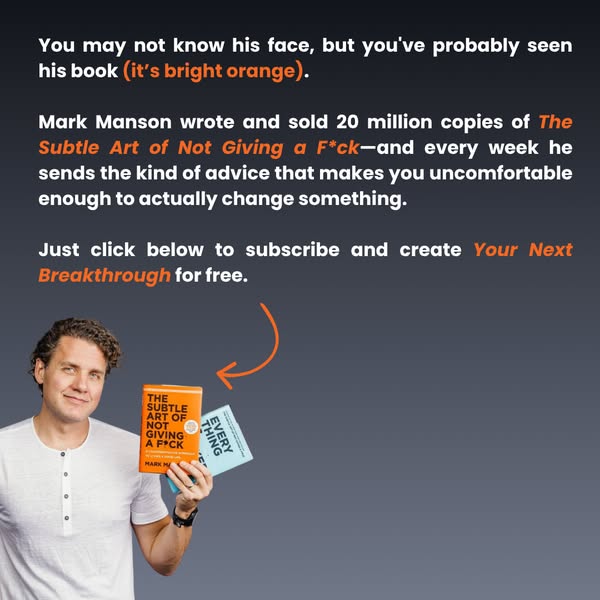 This ad features Mark Manson promoting his books and the opportunity to subscribe for free.
