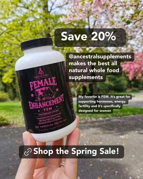 This image ad promotes Ancestral Supplements' FEM product. It highlights a 20% discount and emphasizes the supplemen