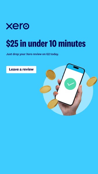 This ad incentivizes users to leave a Xero review on G2 by offering $25 for reviews completed in under 10 minutes.
