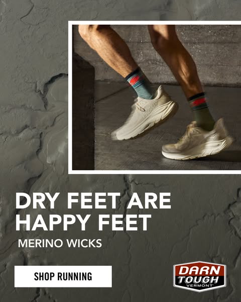This image ad for Darn Tough socks highlights the sock's moisture-wicking capabilities.
