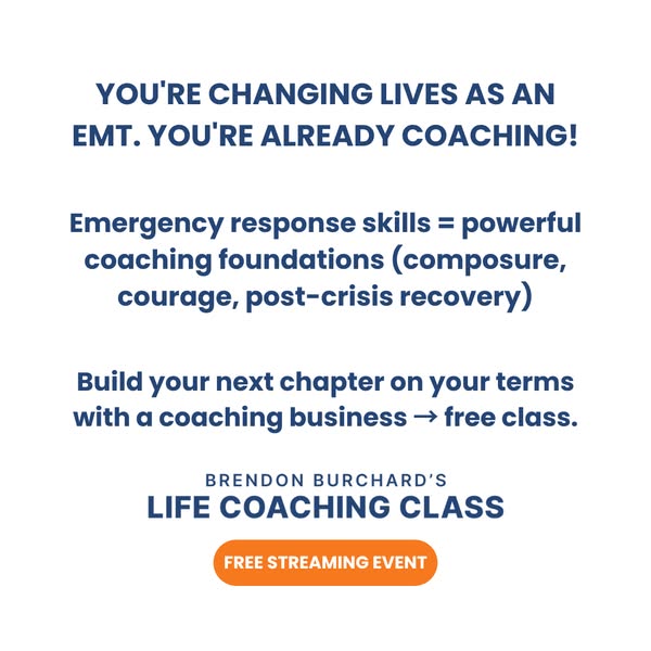 This image ad is targeted toward EMTs, highlighting how their emergency response skills can translate into powerful coac