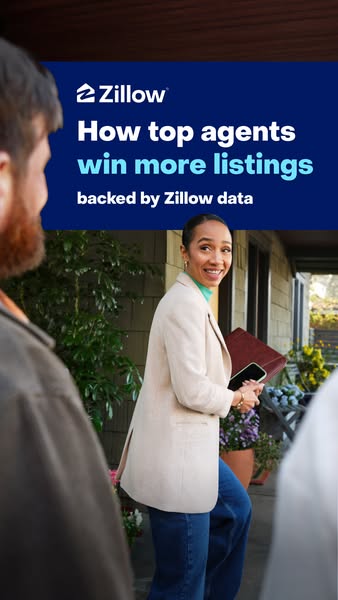 The Zillow ad aims to attract real estate agents by highlighting how Zillow's data can help them secure more listing