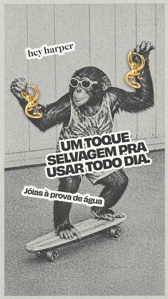 The ad features a black and white image of a monkey wearing sunglasses and earrings while riding a skateboard. The ad co