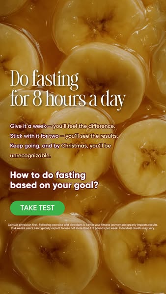 The ad promotes intermittent fasting by telling viewers they can see a difference in a week, results in two weeks, and b