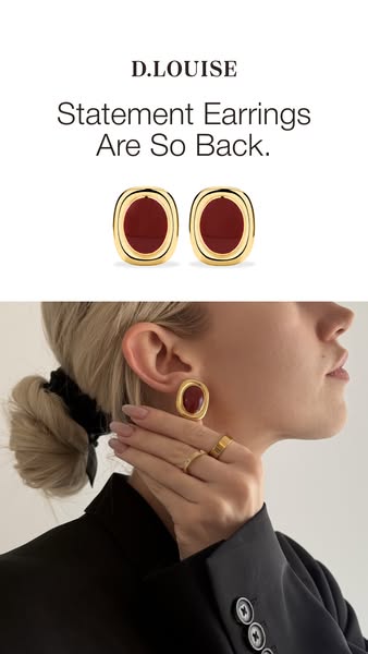 This ad uses lifestyle imagery to showcase D.Louise's statement earrings, suggesting a modern comeback for this bold