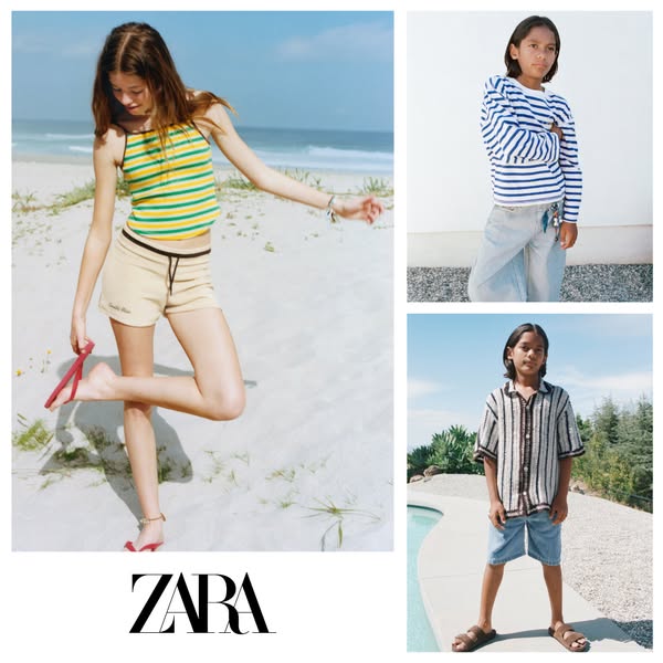 This ad features three separate photos that showcase different children's outfits from Zara. The ad is designed to b
