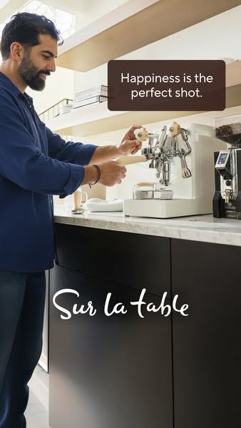 This ad features an image of a man using an espresso machine and highlights the availability of the machine at Sur La Ta