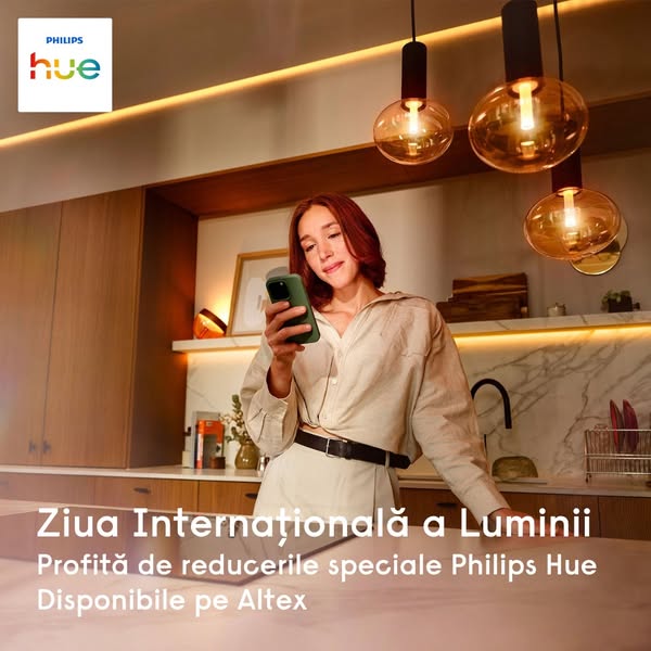 This image ad for Philips Hue promotes special reductions available at Altex for International Day of Light. The ad feat