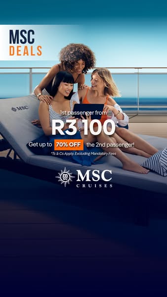 This image ad for MSC Cruises promotes deals on cruises. The ad features three women on a cruise deck with a callout for