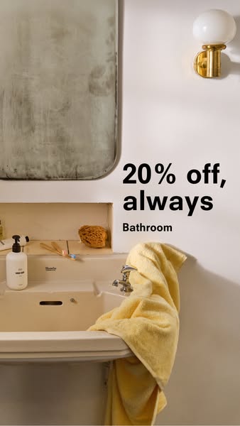 This ad displays a bathroom sink and promotes a 20% off sale.