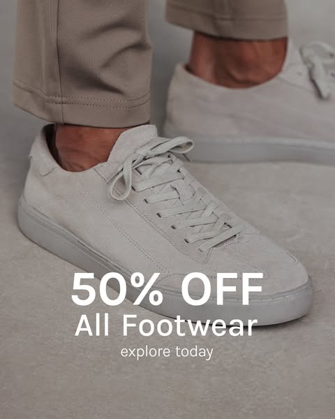 This ad showcases a close-up of a stylish sneaker alongside a sale announcement.