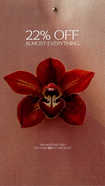 This ad features an offer for 22% off almost everything. It has a deep red color scheme with an orchid flower in the cen
