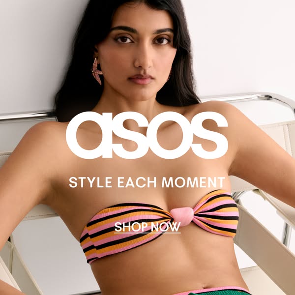 This image ad showcases a woman wearing a bikini from ASOS. The ad promotes ASOS as a brand that helps consumers style e