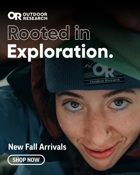 This ad for Outdoor Research features a close-up of a person wearing a beanie with the Outdoor Research logo. The ad hig