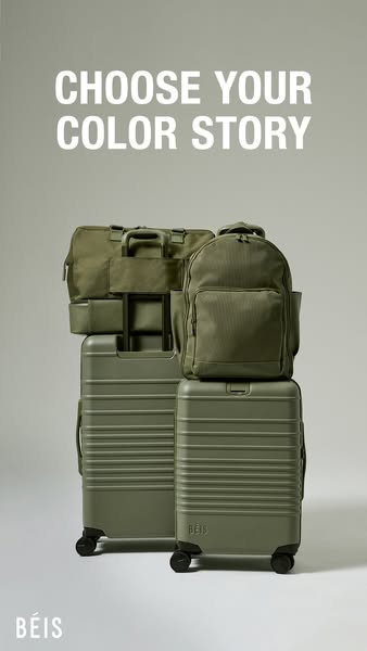 This ad features various luggage pieces from BÉIS in a single color.