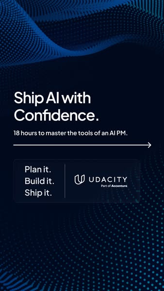This ad for Udacity promotes their AI PM Nanodegree program by highlighting the time commitment required to master the t