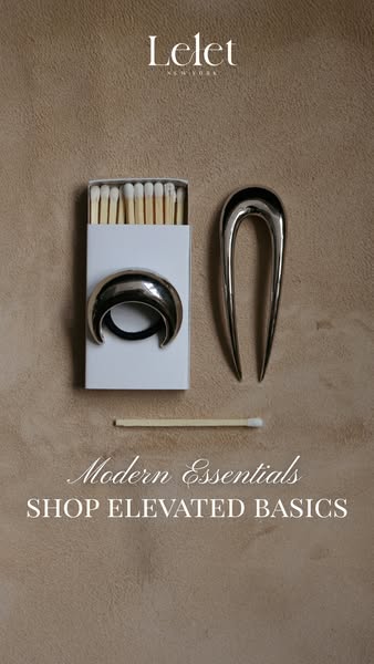 This ad features a flatlay of Lelet NY hair accessories and a box of matches. The ad is designed to showcase the brand&#