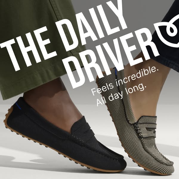 This ad showcases two versions of the Rothy's Daily Driver driving loafer. The ad's key focus is to highlight th