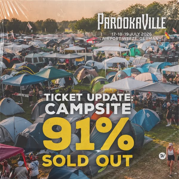This ad provides a ticket update for Parookaville. It informs the viewer that 91% of campsite tickets have already been 