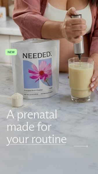 This image ad for Needed. focuses on a prenatal multi powder supplement. The ad shows how the product can be easily inte