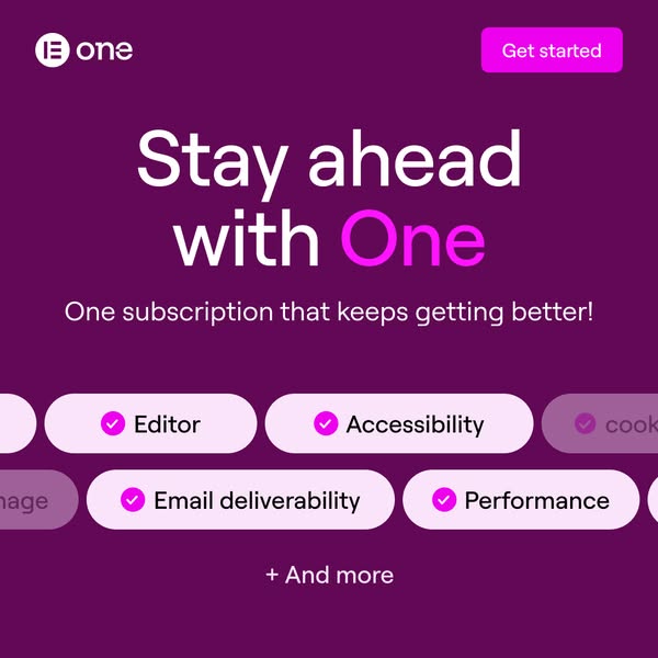 The ad promotes One, a subscription service with features that keep getting better, including editor, accessibility, ema
