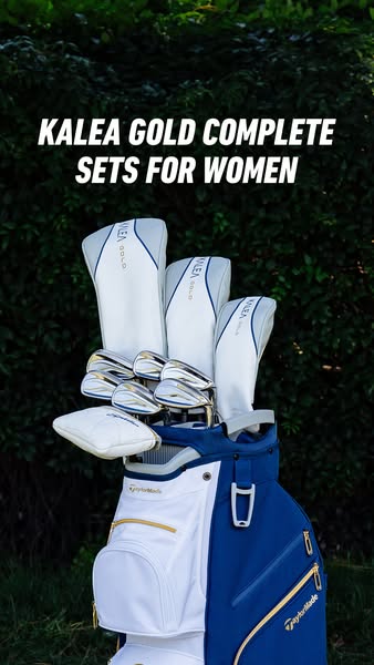 This ad showcases a set of Kalea Gold golf clubs for women. The ad features a close-up shot of the golf clubs in a golf 