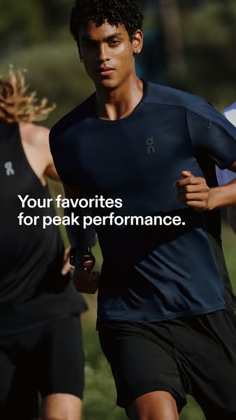 This image ad for On promotes athletic wear for peak performance. The ad features two runners wearing On apparel, with a
