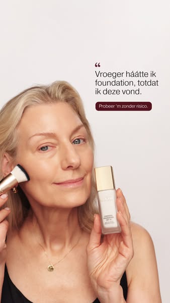 This ad features a woman applying foundation with a brush. She shares that she used to hate foundation until she found t