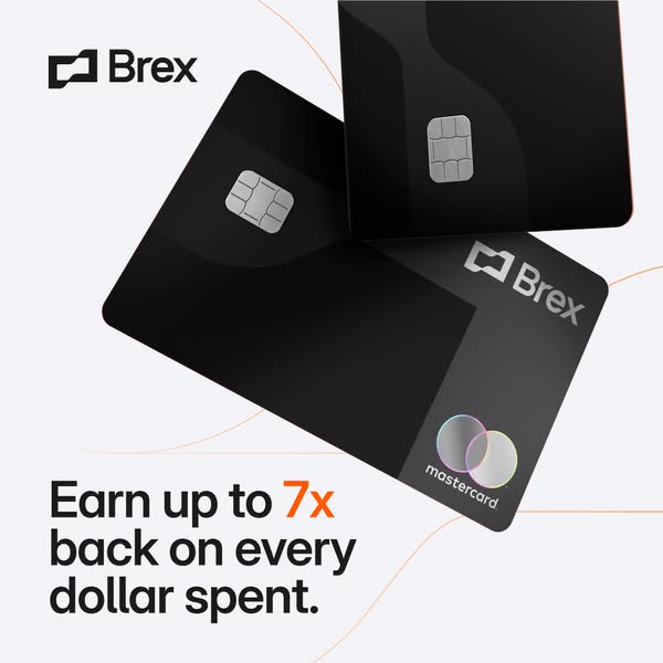 Ad for Brex that incentivizes potential customers to use their card by communicating that they can earn 7x back on every