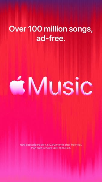 This ad is for Apple Music. It emphasizes the large number of songs available and that the service is ad-free. It also p